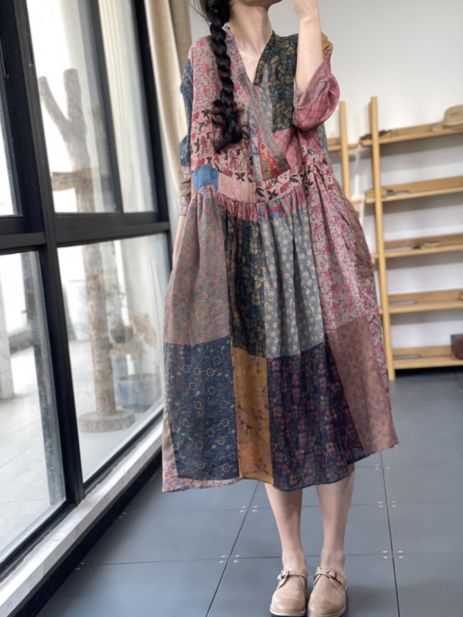Summer Line Clothing Brand - Elegant Loose V-Neck Printed Ethnic Style