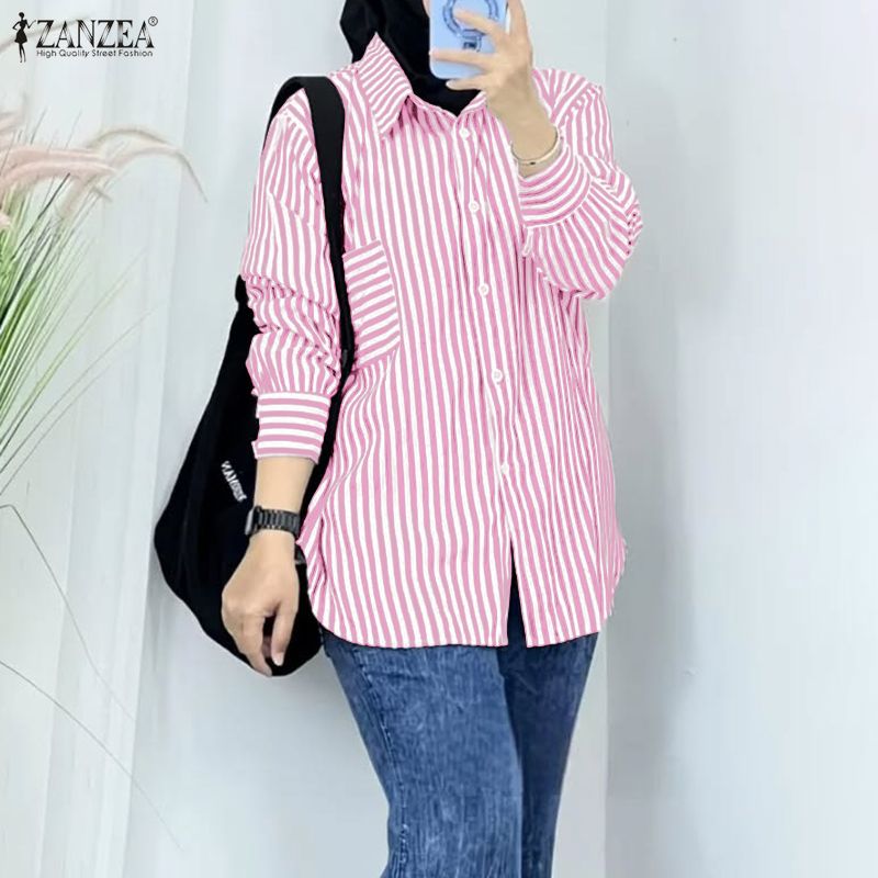 Summer Clothing Hijab - Woman Muslim Fashion Oversize Shirts Collared