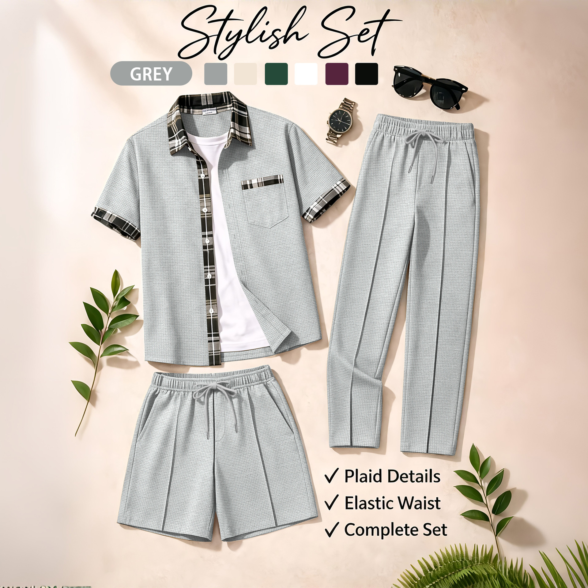 Summer Clothing Essentials - Men's 3 Piece Waffle Knit Tracksuit