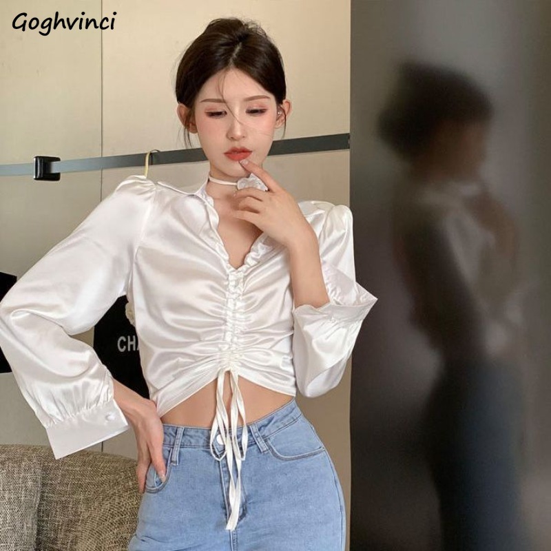 Crop Blouse Linen - Sexy Blouses Women Pure Long Sleeve