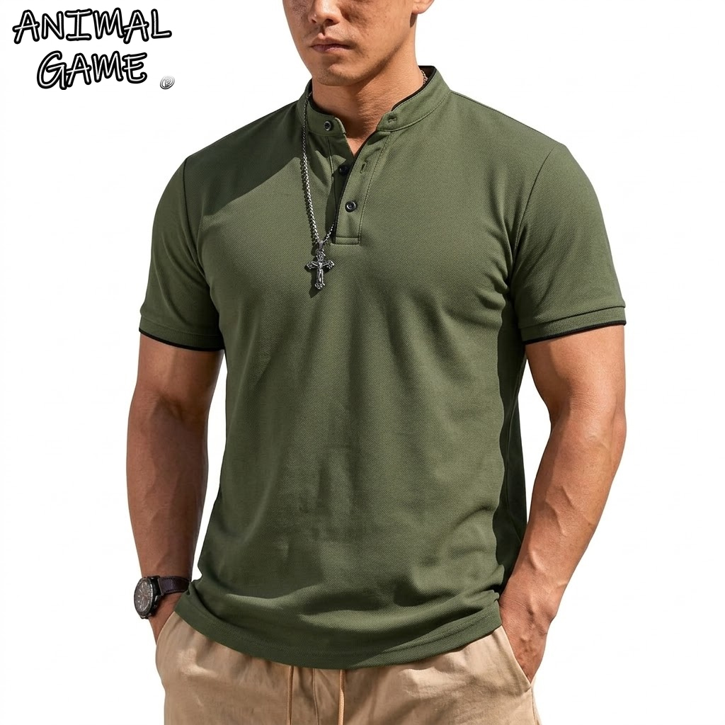 Summer Clothing Essentials - Summer Short Sleeve Henley Shirt Men