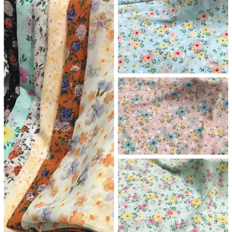 Soft Summer Yellow Clothing - Flower Chiffon Fabric By The Meter