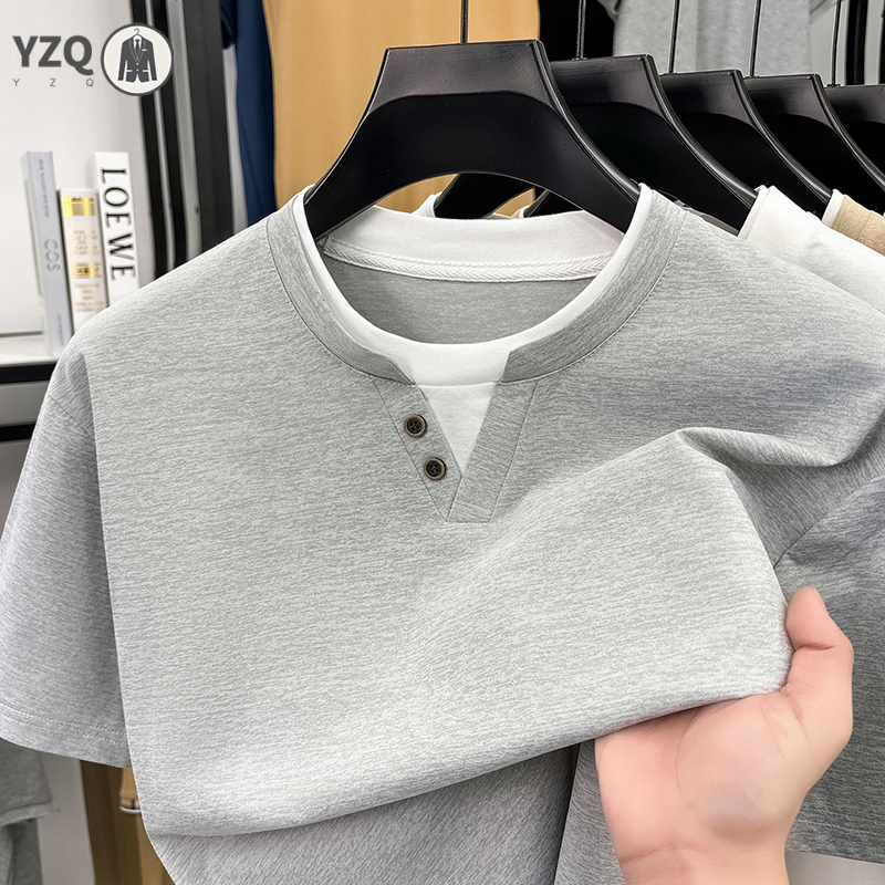 Summer Clothing Essentials - Mens Short Sleeve T Shirt Henley