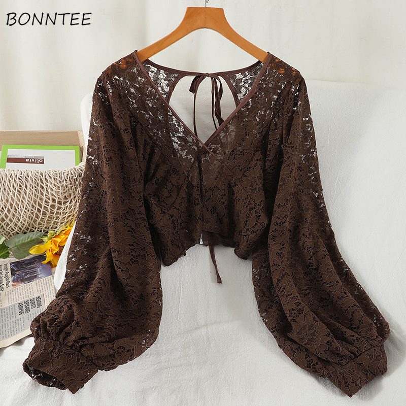 Blouses Women Solid Lace Simpl - Crop Blouse Linen avis et prix