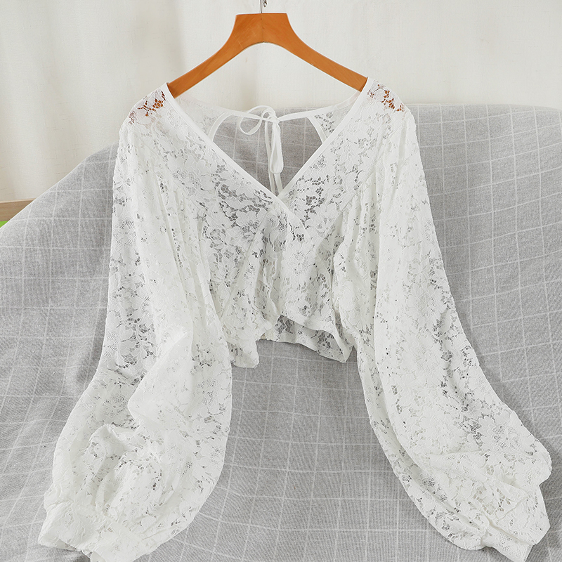 Blouses Women Solid Lace Simpl - Crop Blouse Linen avis et prix
