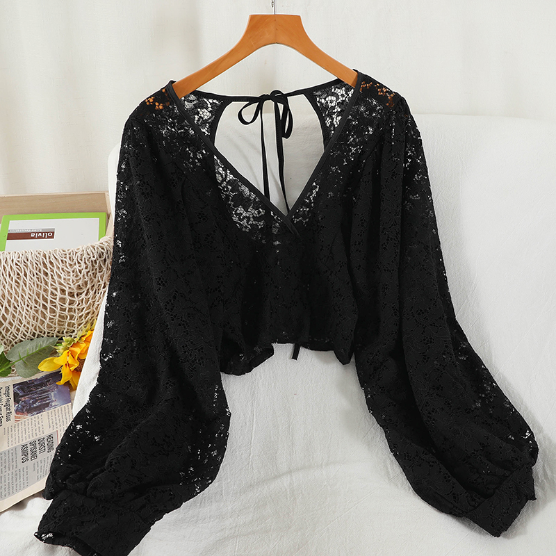 Blouses Women Solid Lace Simpl - Crop Blouse Linen avis et prix