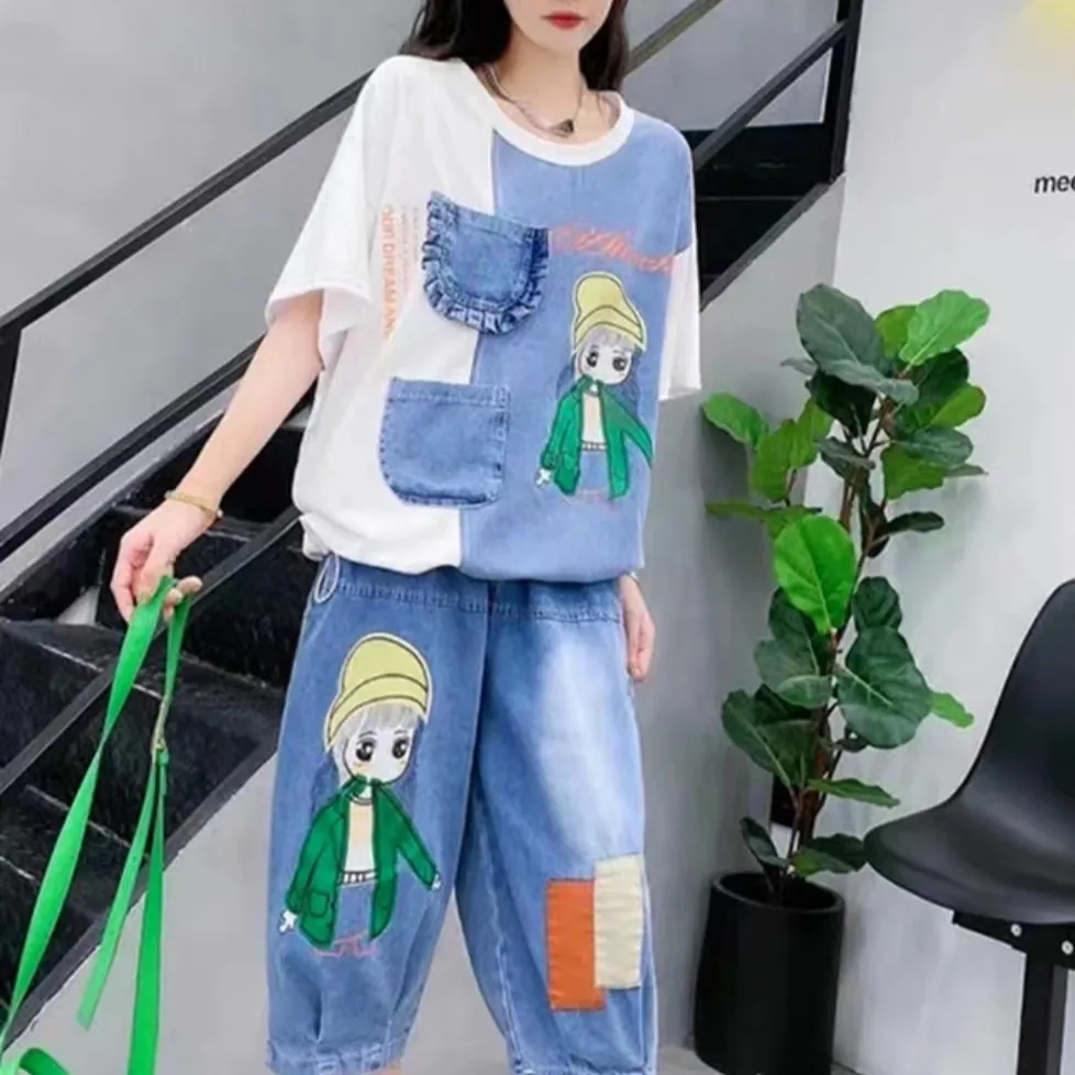 Plus Size Cartoon Letter Print - Summer Clothing Cartoon avis et prix