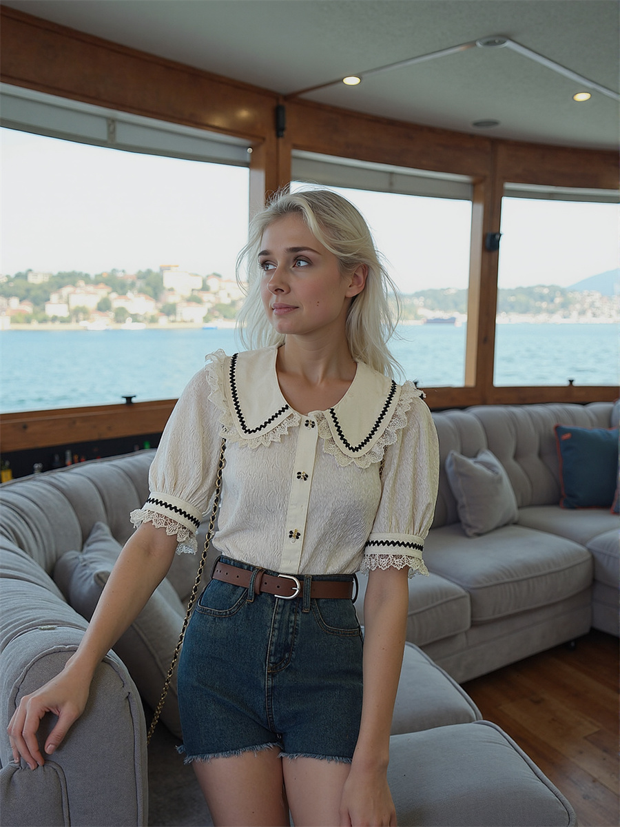 Cute Lace Shirts Girls Blouses - Crop Blouse Linen avis et prix
