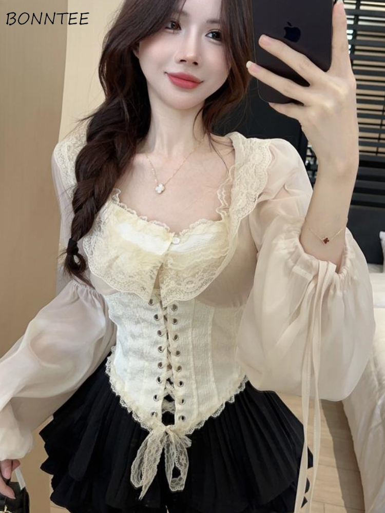Solid Blouse Women Lace-up Cro - Crop Blouse Linen avis et prix
