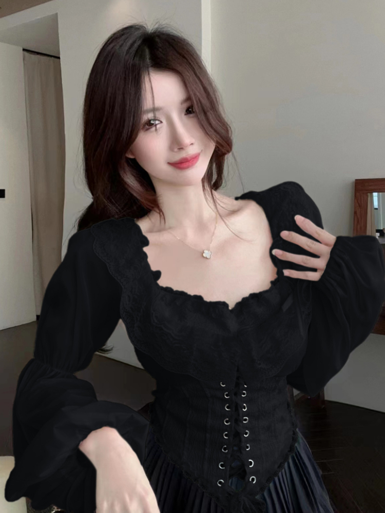 Solid Blouse Women Lace-up Cro - Crop Blouse Linen avis et prix
