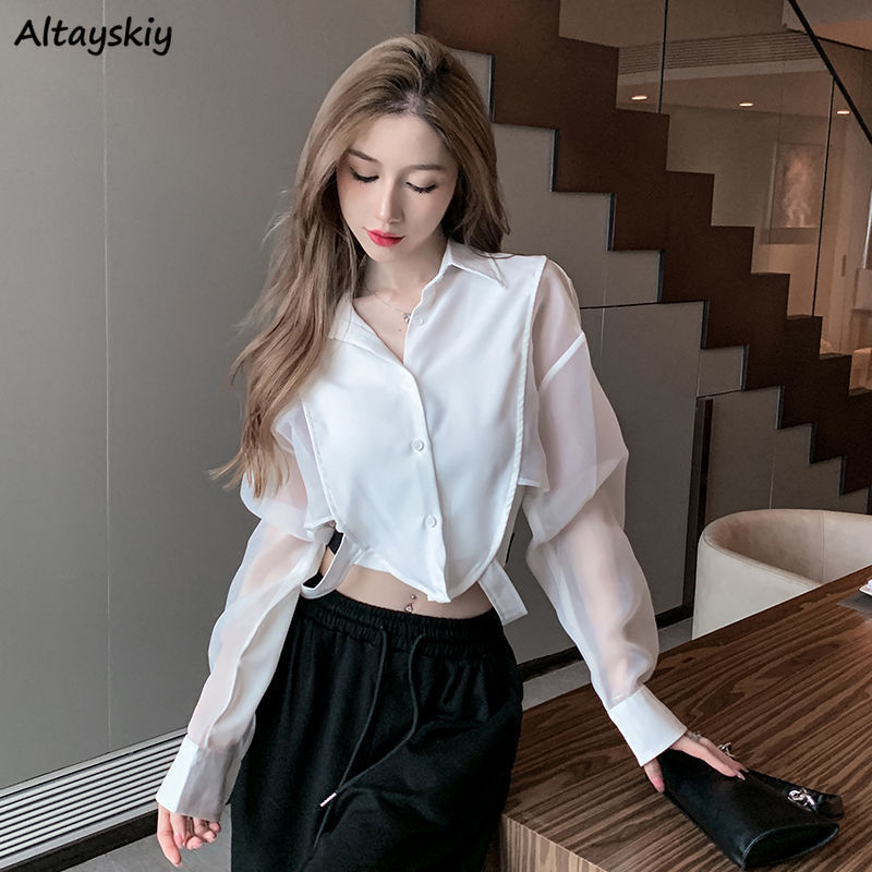 Shirts Women Retro Chic Patchw - Crop Blouse Linen avis et prix