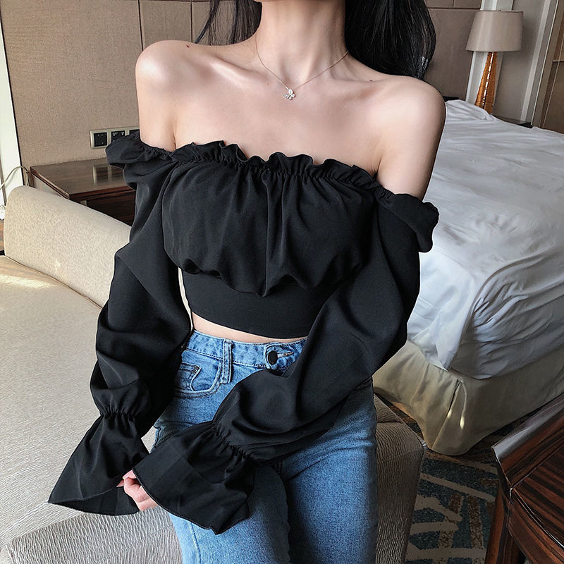 Blouses Women Black Puff Sleev - Crop Blouse Linen avis et prix