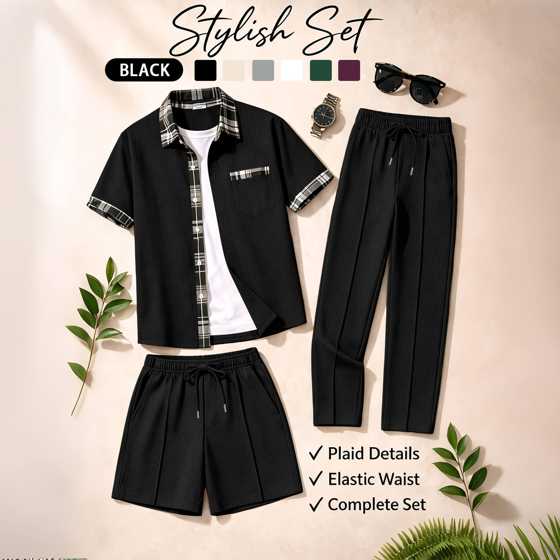 Men's 3 Piece Waffle Knit Trac - Summer Clothing Essentials avis et prix