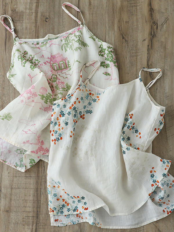 Artistic Flora Printed Linen C - Crop Blouse Linen avis et prix