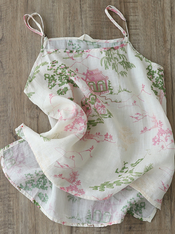 Artistic Flora Printed Linen C - Crop Blouse Linen avis et prix