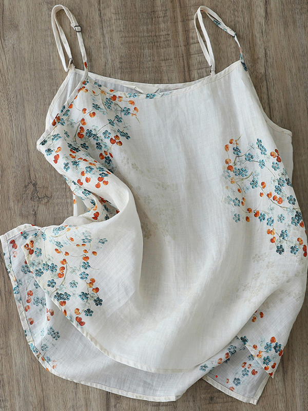 Artistic Flora Printed Linen C - Crop Blouse Linen avis et prix