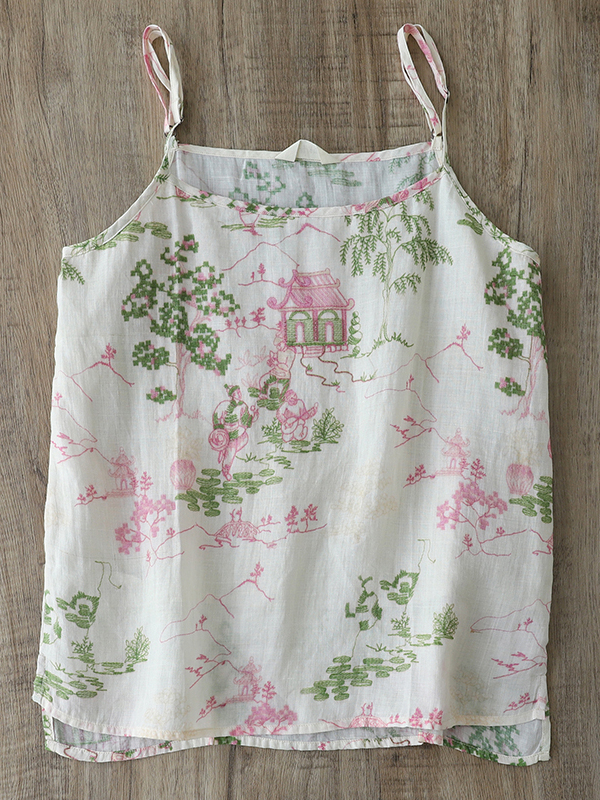 Artistic Flora Printed Linen C - Crop Blouse Linen avis et prix