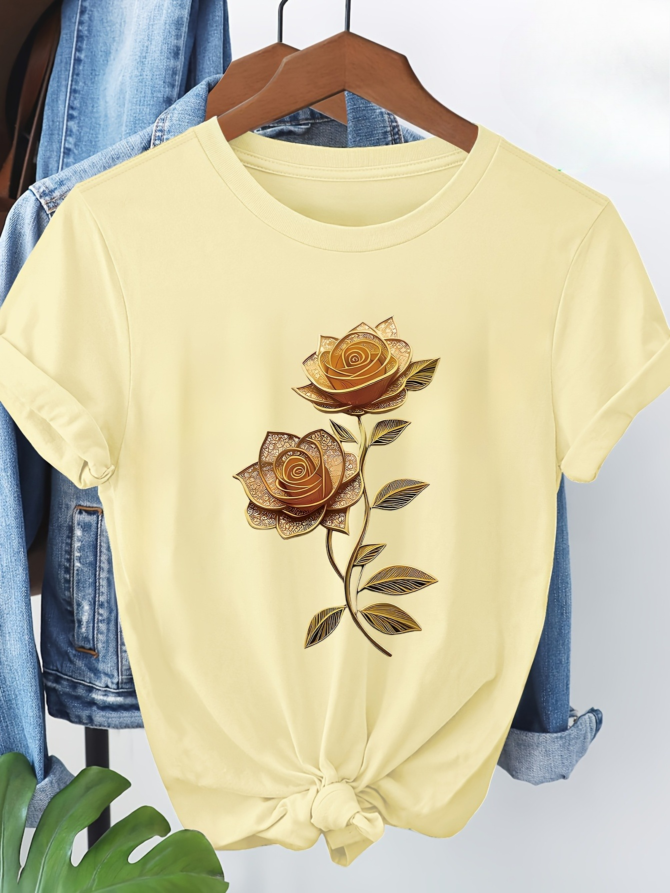 Women's Floral T-Shirt Golden  - Soft Summer Yellow Clothing avis et prix