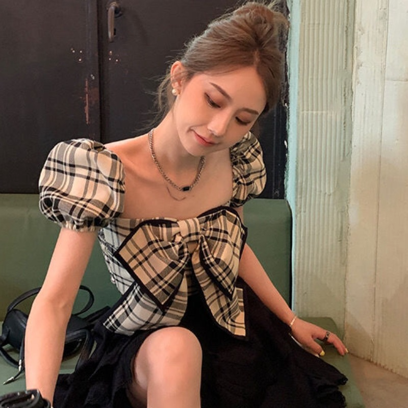 Plaid Blouses Women Y2k Summer - Crop Blouse Linen avis et prix