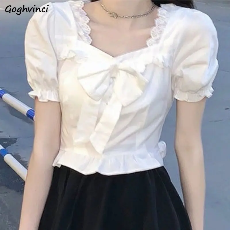 White Blouses Women Bow Design - Crop Blouse Linen avis et prix