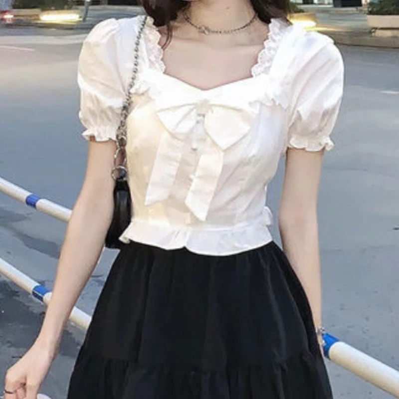 White Blouses Women Bow Design - Crop Blouse Linen avis et prix