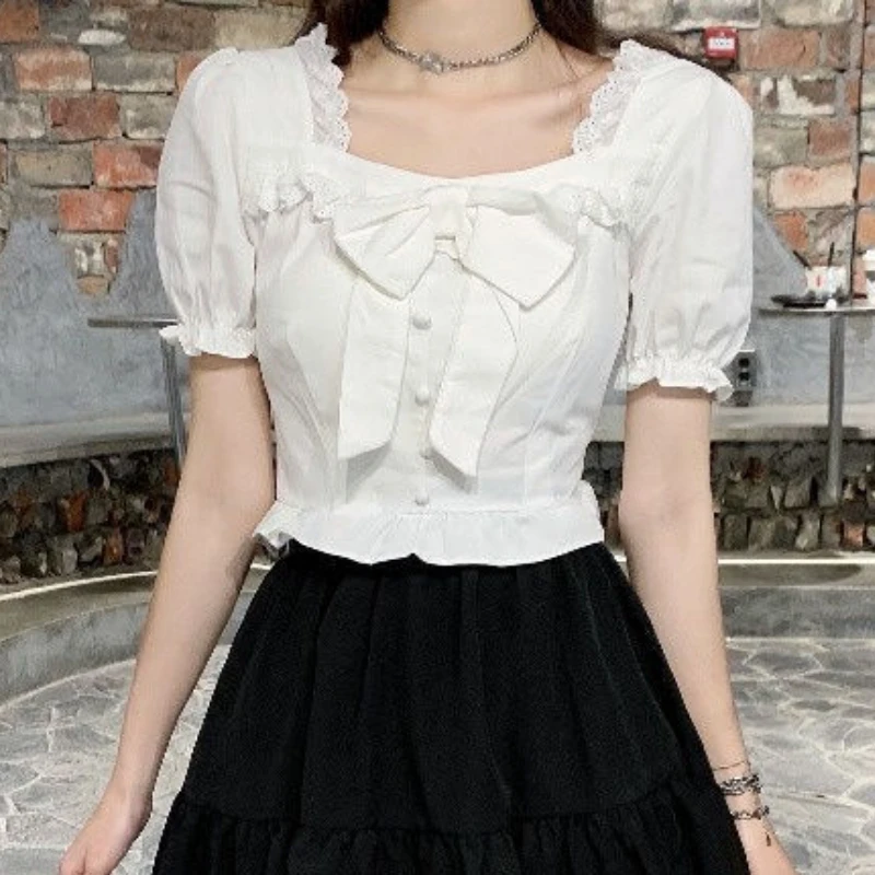 White Blouses Women Bow Design - Crop Blouse Linen avis et prix