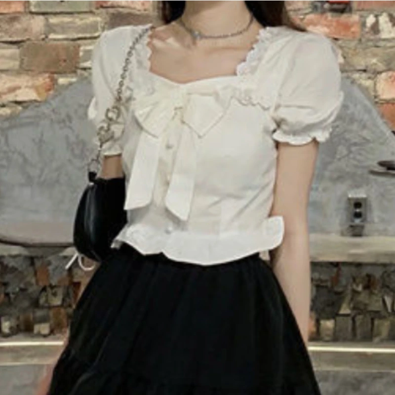 White Blouses Women Bow Design - Crop Blouse Linen avis et prix
