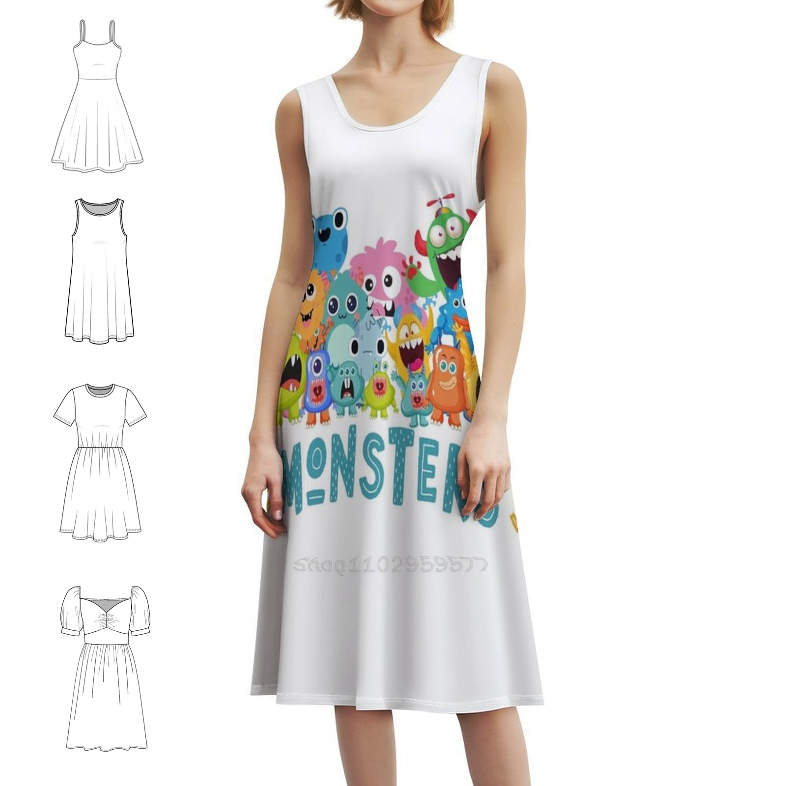 Monster Sweetheart Neckline Dr - Summer Clothing Cartoon avis et prix