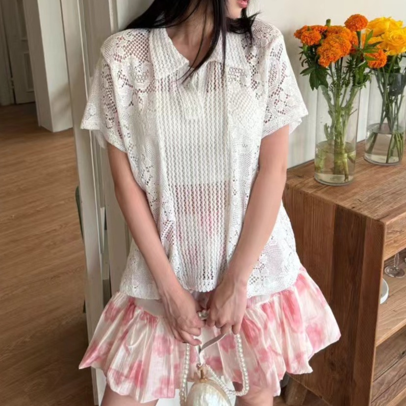 Retro  Collar Lace Shirt Women - Summer Clothing Online Shopping avis et prix