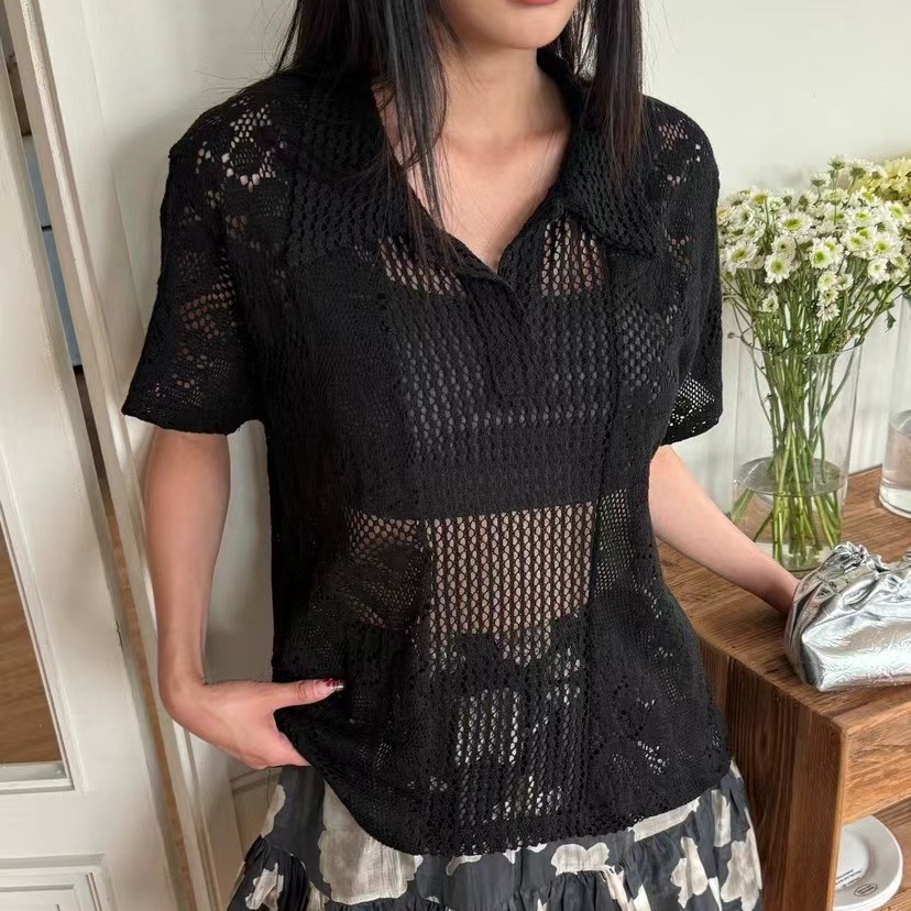 Retro  Collar Lace Shirt Women - Summer Clothing Online Shopping avis et prix