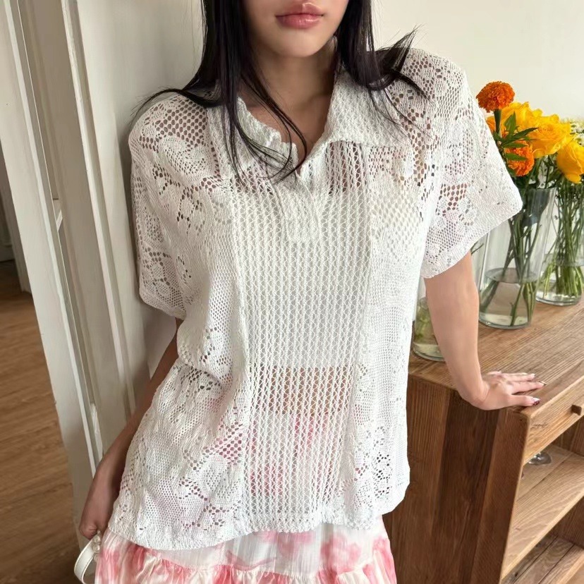 Retro  Collar Lace Shirt Women - Summer Clothing Online Shopping avis et prix