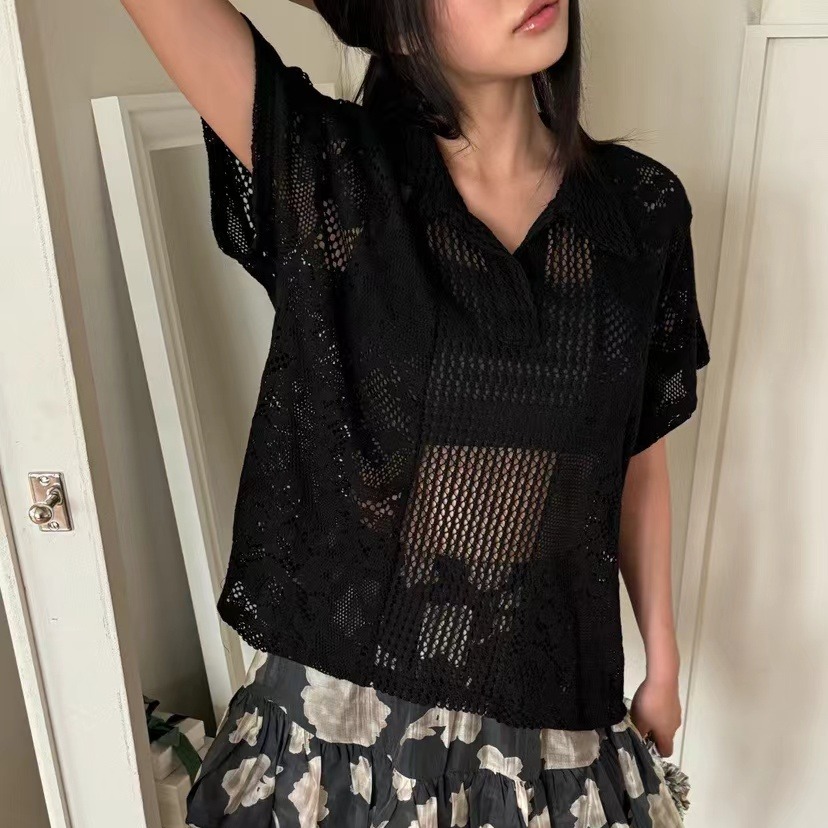 Retro  Collar Lace Shirt Women - Summer Clothing Online Shopping avis et prix