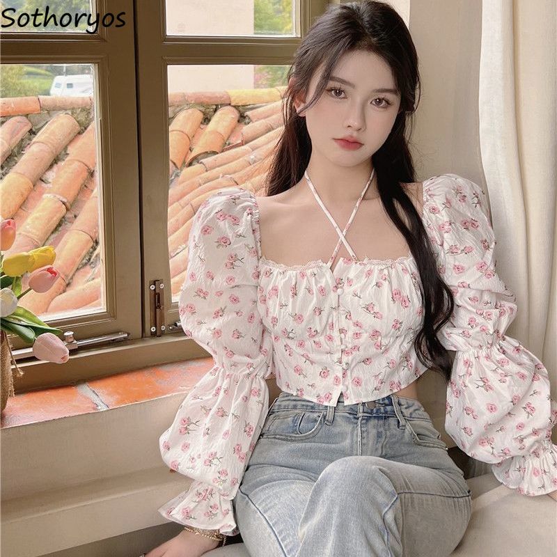 Floral Blouse Women Puff Sleev - Crop Blouse Linen avis et prix