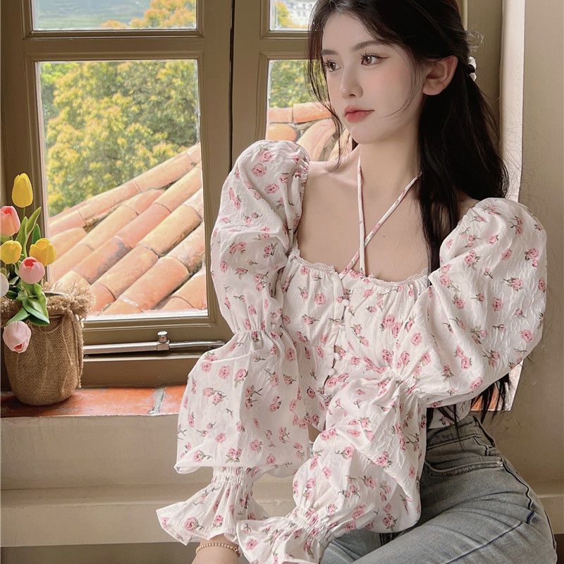 Floral Blouse Women Puff Sleev - Crop Blouse Linen avis et prix